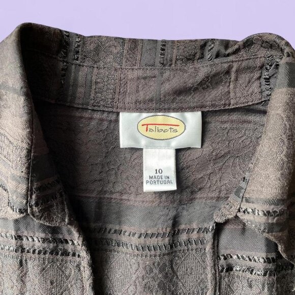 Vintage Talbots Brown Floral Button Up Top – Size 10 / Y2K Preppy Retro - Picture 2 of 7